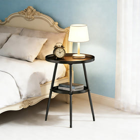 LMGVRZK metal black end table showing sturdy base for indoor use.