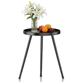 LMGVRZK small round side table with black metal top for compact living spaces.