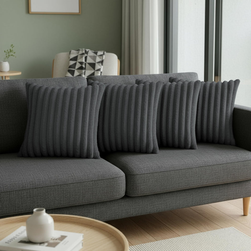 LMKLOP dark gray throw pillow cover with silky faux fur texture for cozy living room decor.