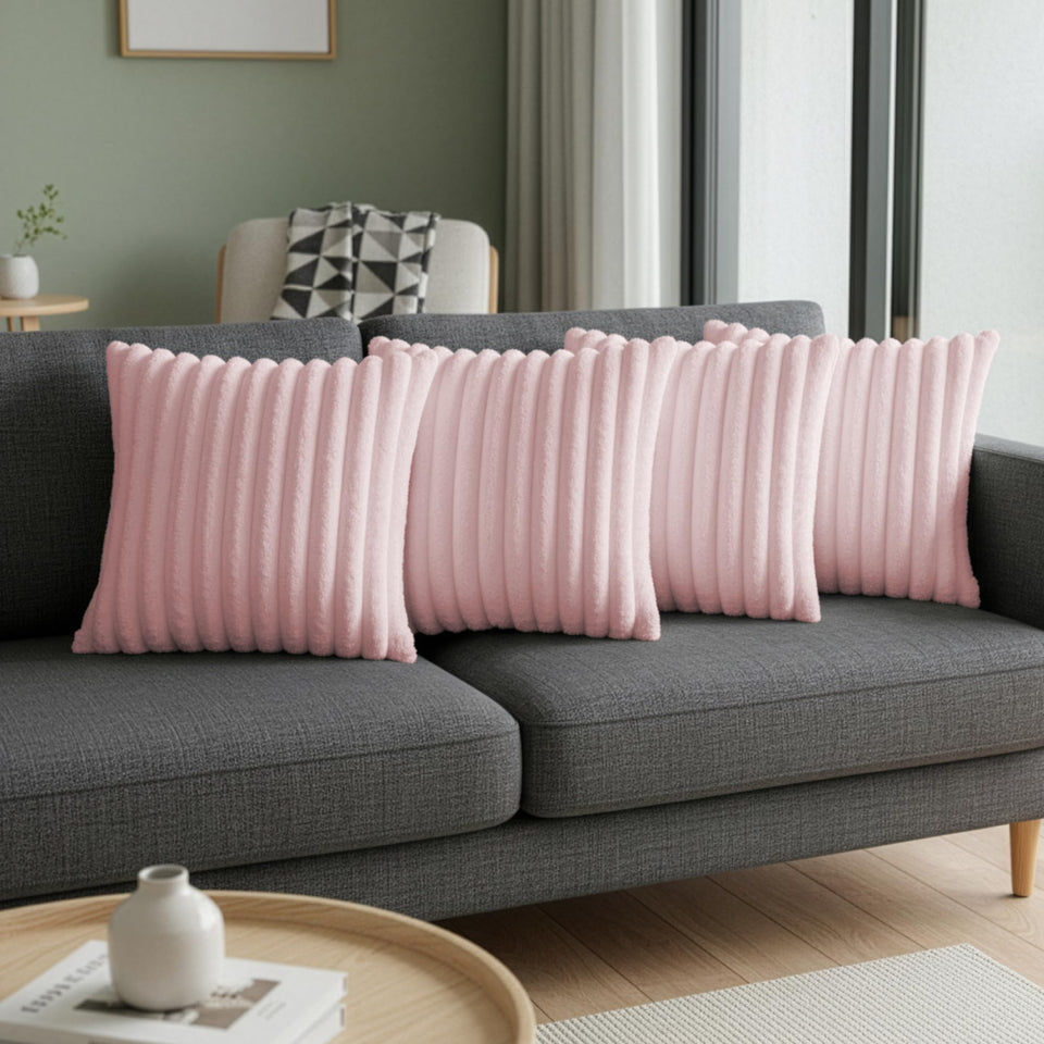 LMKLOP pink throw pillow cover 18x18 set of 4 with cozy faux fur texture.