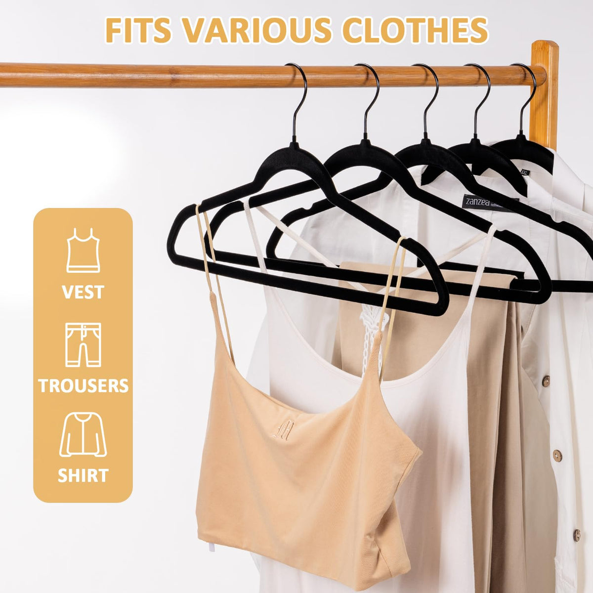 LMTrystFit velvet hangers with shoulder notches keep camisoles and strappy tops in place.