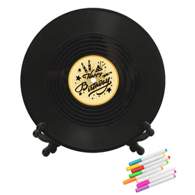 LMVIYAN vinyl record guestbook on a display stand for tabletop setup
