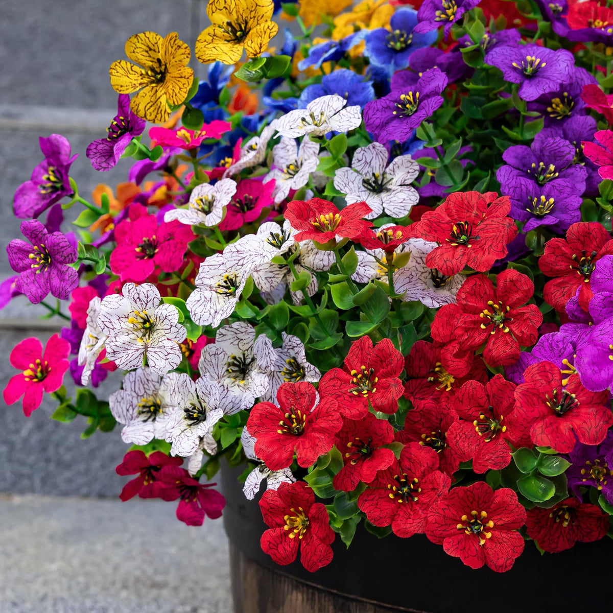 Lnoicy decorative faux plants evoke greenery year-round in porches and gardens.