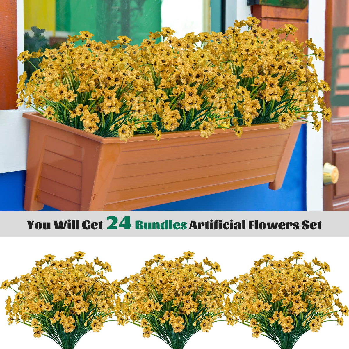 Lnoicy backyard yellow artificial flowers stay colorful without sun or water