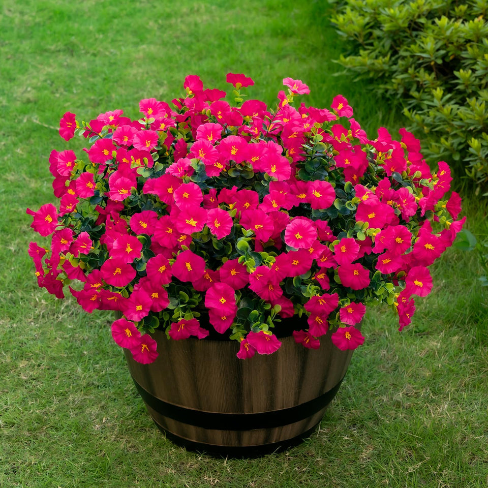 Lnoicy outdoor artificial flowers in 12 bundles with rose red color for vibrant curb appeal.