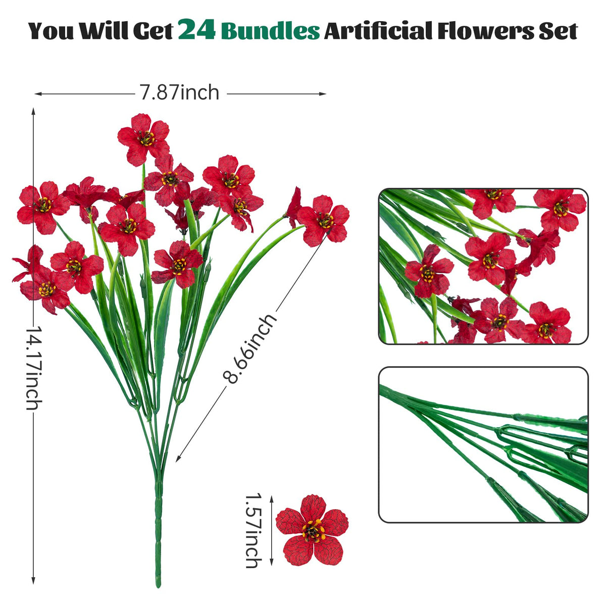 Lnoicy red outdoor artificial flowers for backyard garden display, UV resistant.