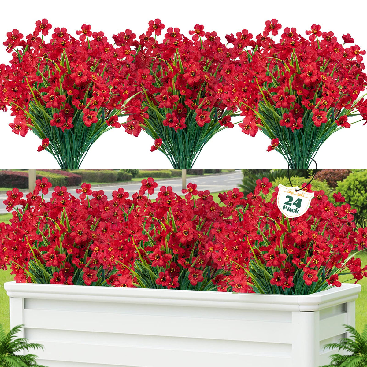 Lnoicy red outdoor artificial flowers for front porch with lasting color.