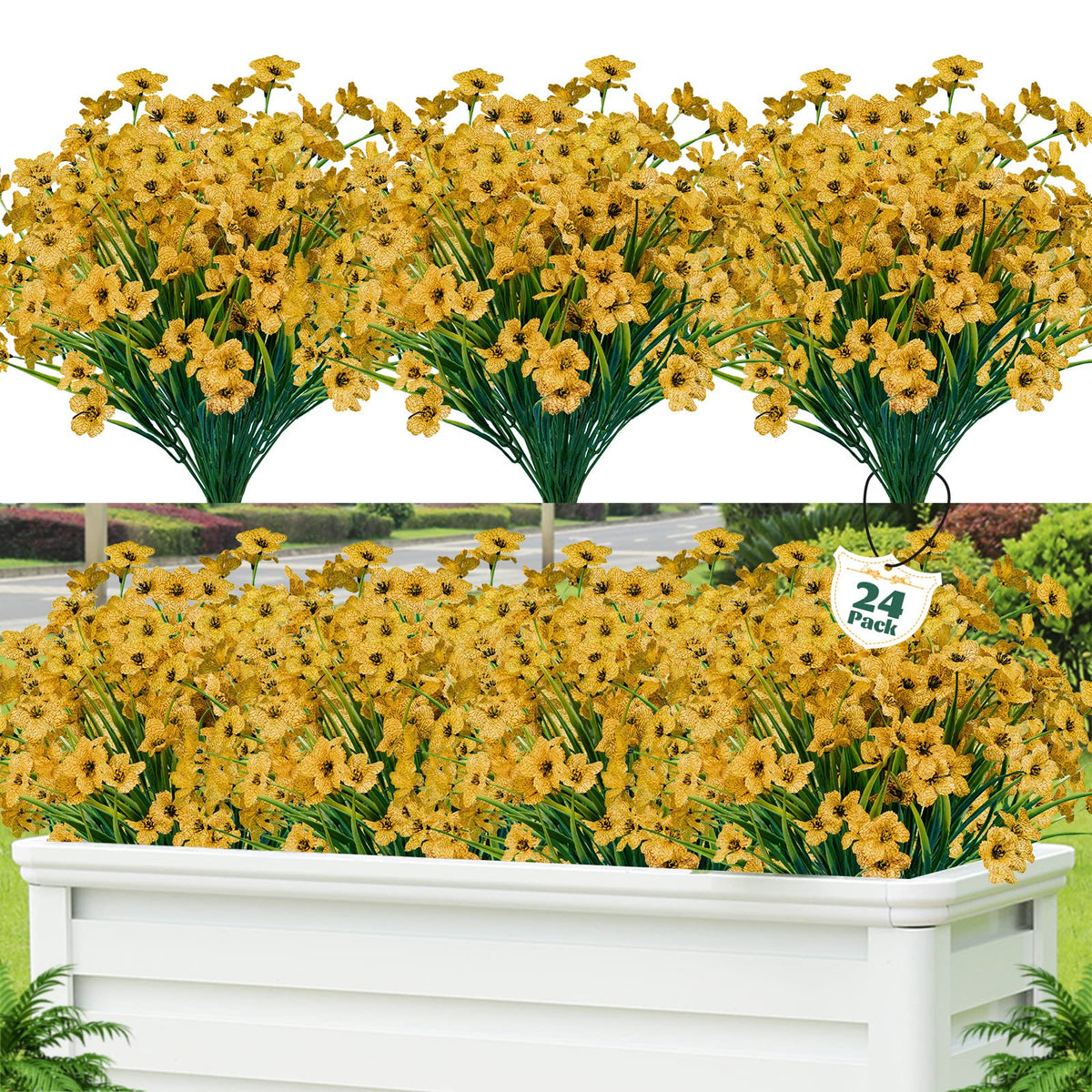 Lnoicy outdoor yellow artificial flowers brighten porches with low maintenance