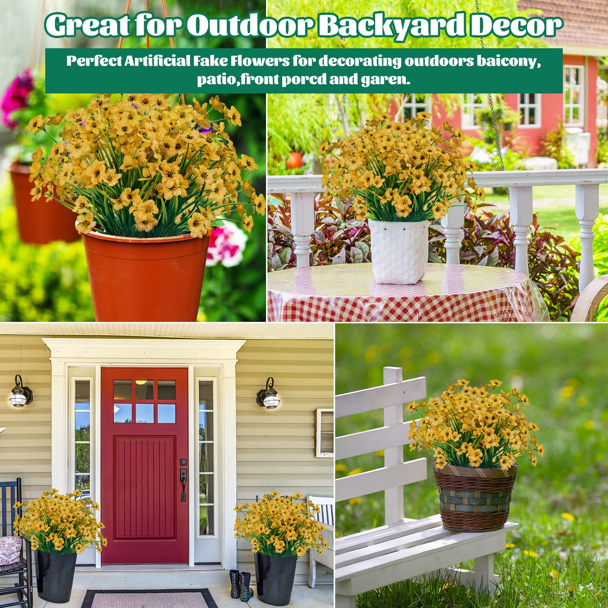 Lnoicy patio yellow artificial flowers create a cheerful outdoor zone