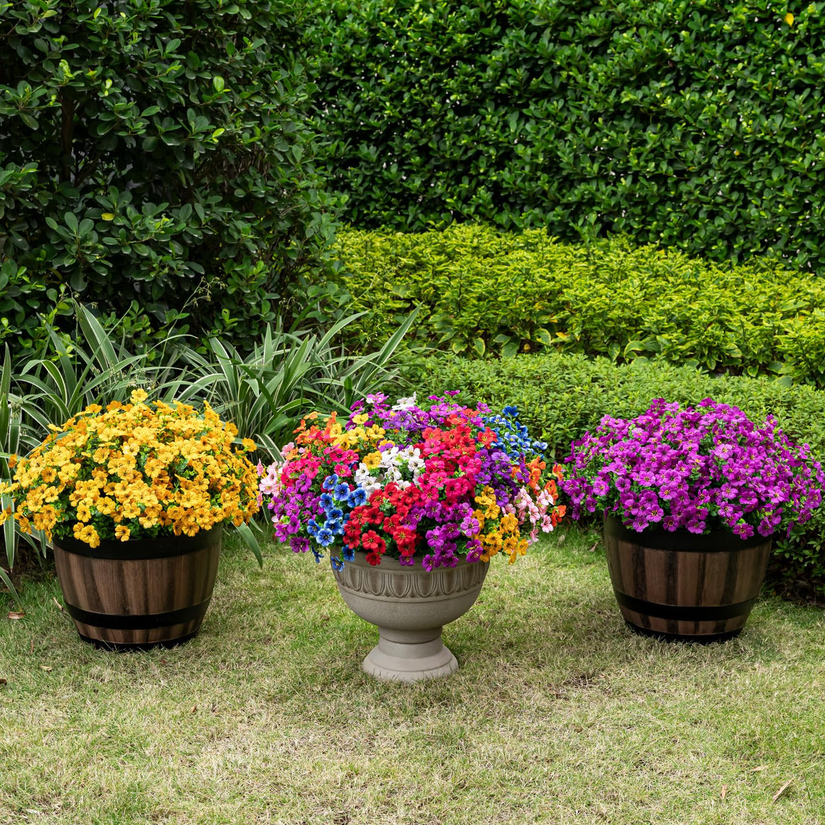 Lnoicy fake flowers offer eco-friendly decor for homes and patios.