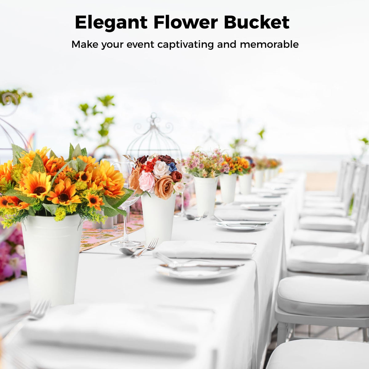 Lnrueg six-pack white vases arranged for coordinated events