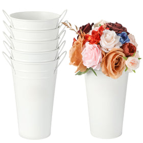 Lnrueg white flower buckets front view for rustic centerpiece styling