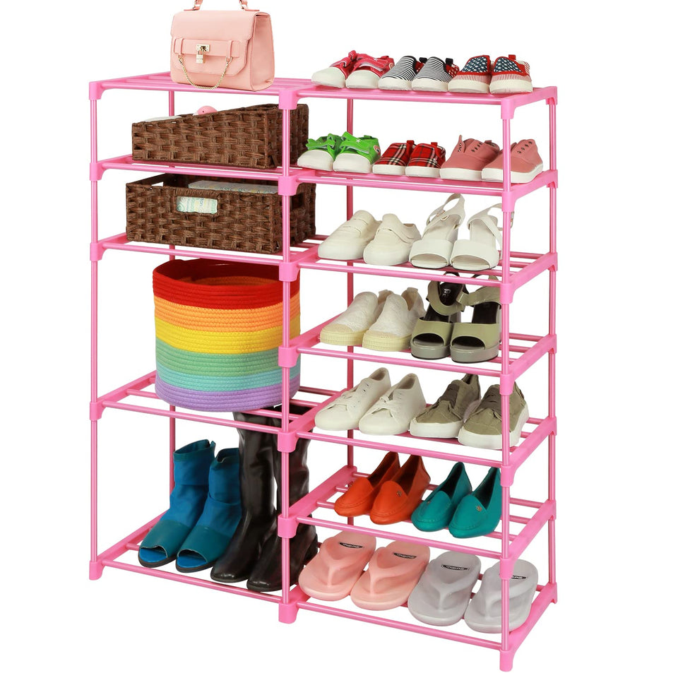 LNYZQUS 7-tier pink shoe rack, tall storage for shoes at home.