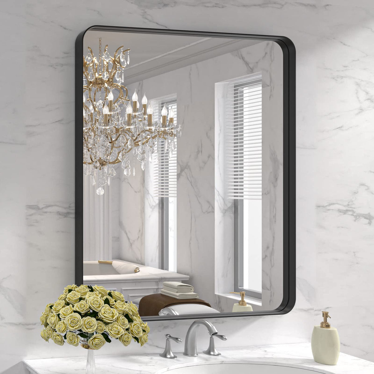 LOAAO bathroom mirror with clear reflection and matte black frame for bright spaces