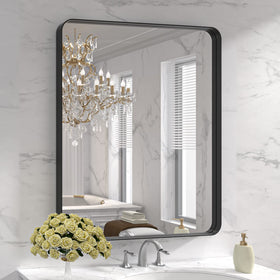 LOAAO bathroom mirror with clear reflection and matte black frame for bright spaces