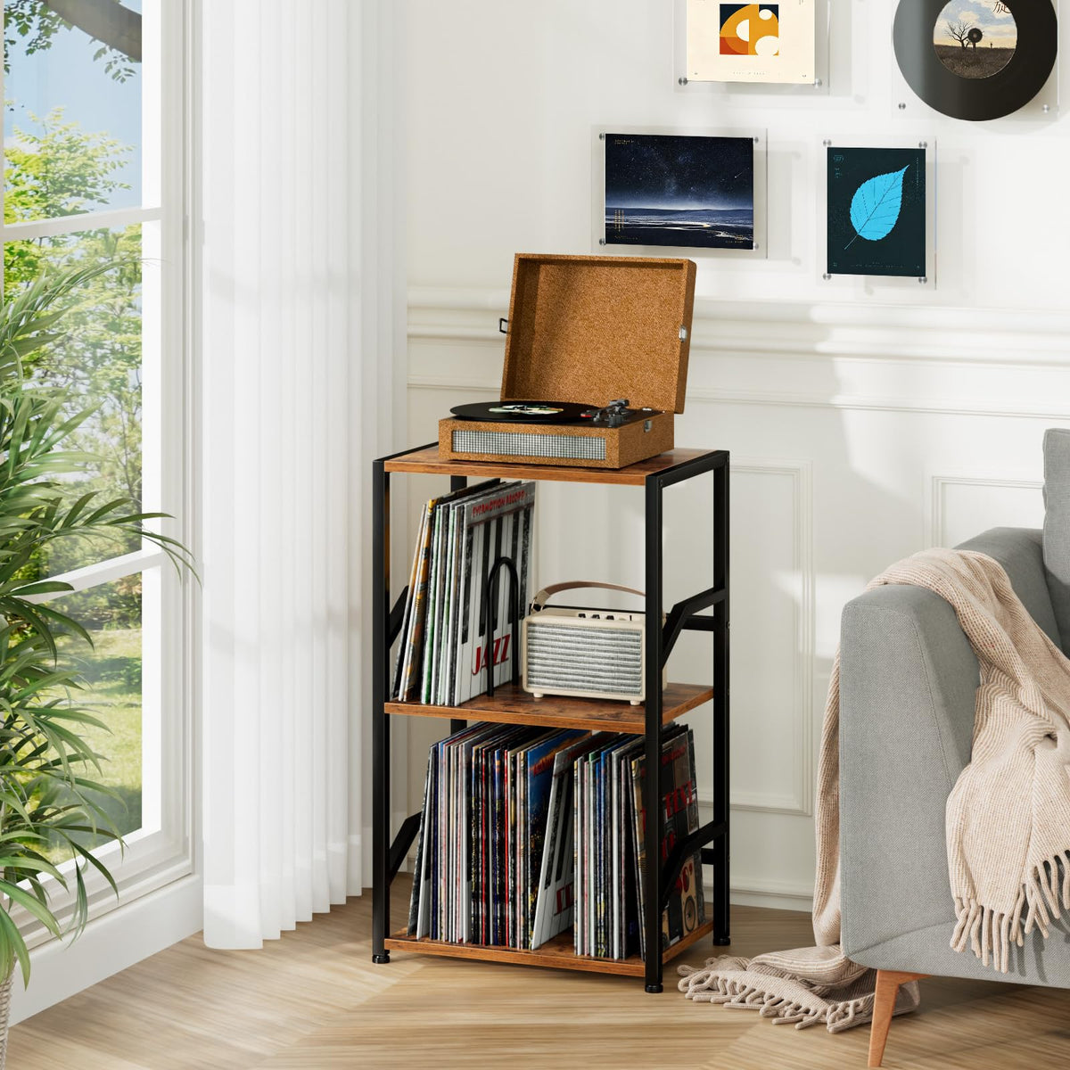 LOAKEKEL 3-tier end table with wood shelves for organized display
