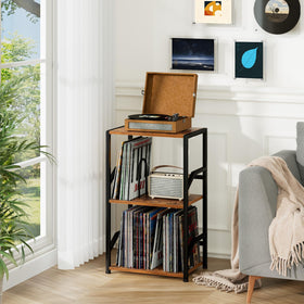 LOAKEKEL 3-tier end table with wood shelves for organized display