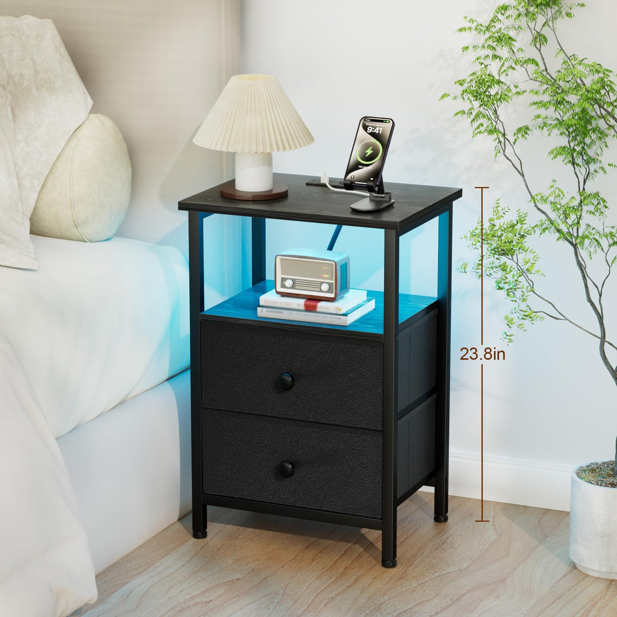 LOAKEKEL bedside charging station powers devices with two outlets and USB-C