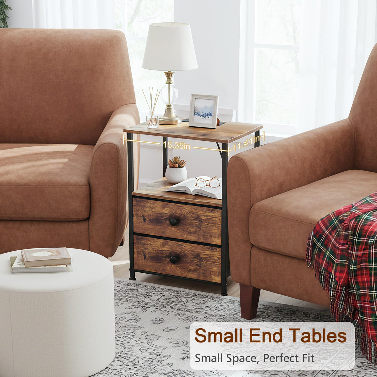 LOAKEKEL bedside table with FSC wood shelf for durable, eco-friendly decor.