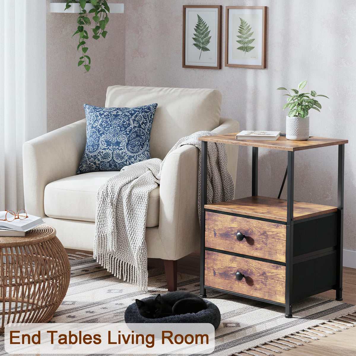 LOAKEKEL charging station on nightstand includes USB and Type-C for multiple devices.