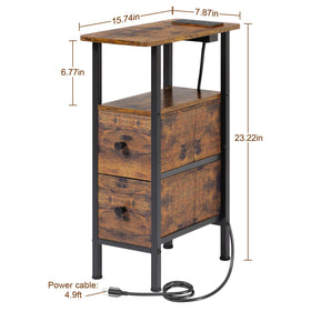 Open storage with magazines and remote beside closed fabric drawers