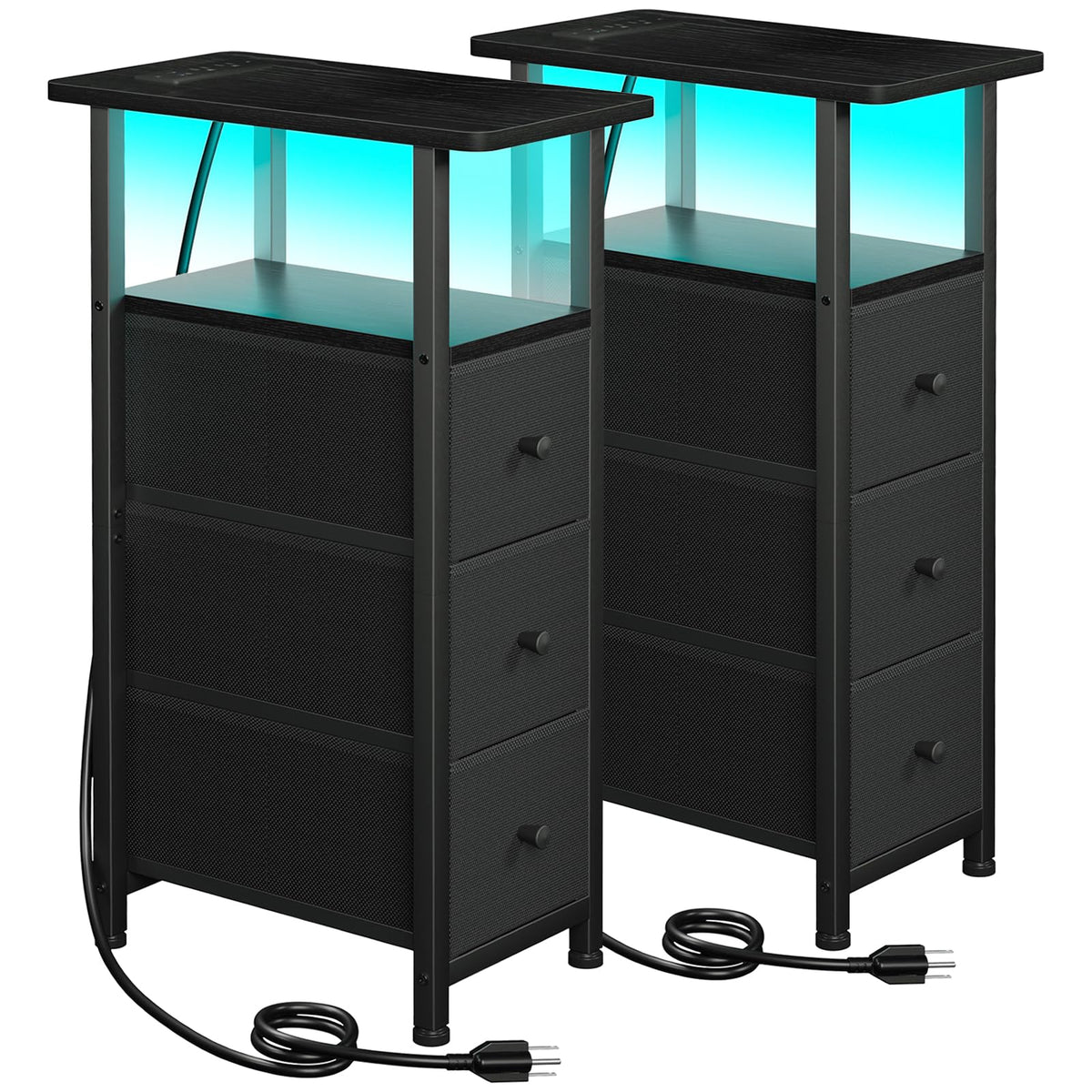 LOAKEKEL Narrow End Tables in black top view for small spaces