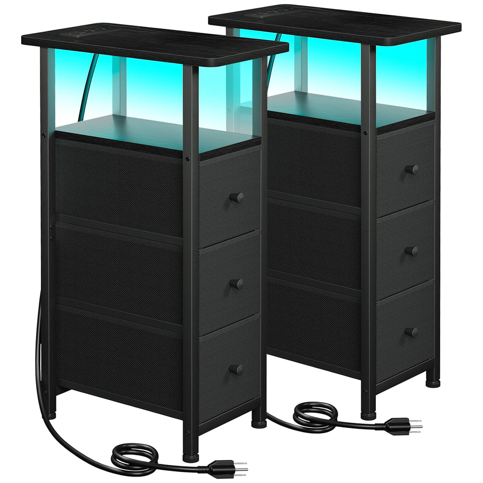 LOAKEKEL Narrow End Tables in black top view for small spaces
