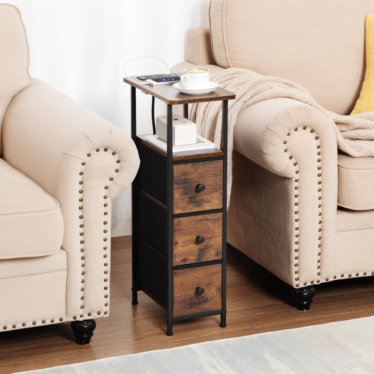 Loakekel end table charging station with USB, Type-C, and outlets