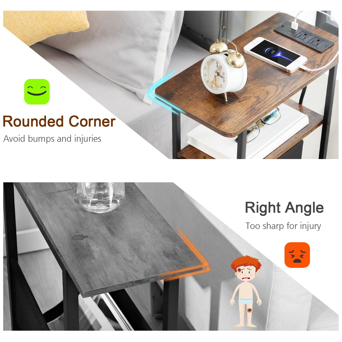 Loakekel compact end table with quick, tool-free assembly guidance