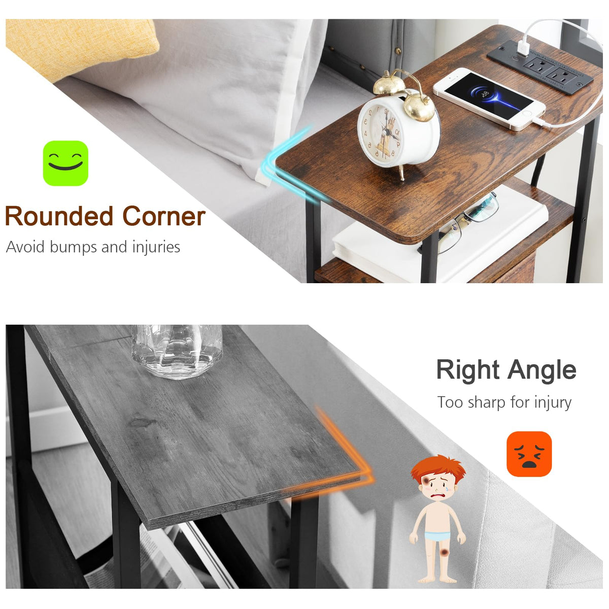 LOAKEKEL narrow end table in-room-layout demonstrates practical living space fit.
