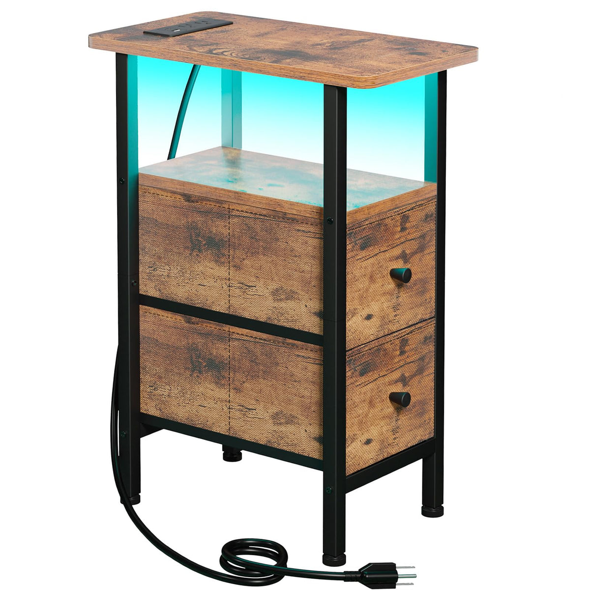 LOAKEKEL narrow end table rustic-brown-top offers compact surface for small rooms.
