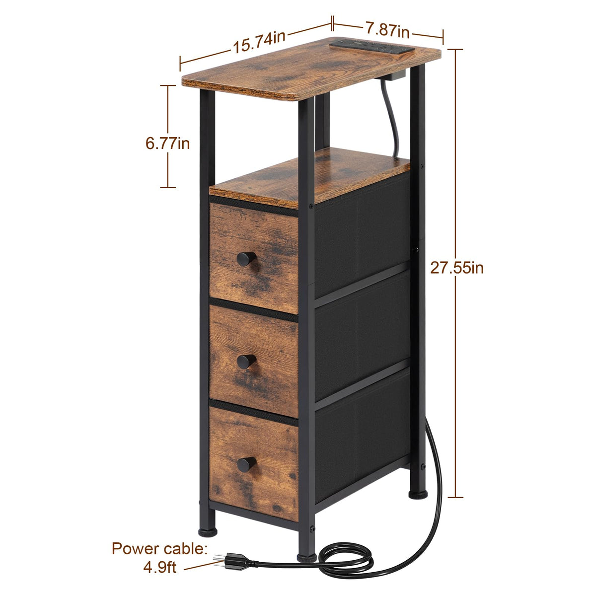 Loakekel wood-look top and iron frame provide sturdy support and style