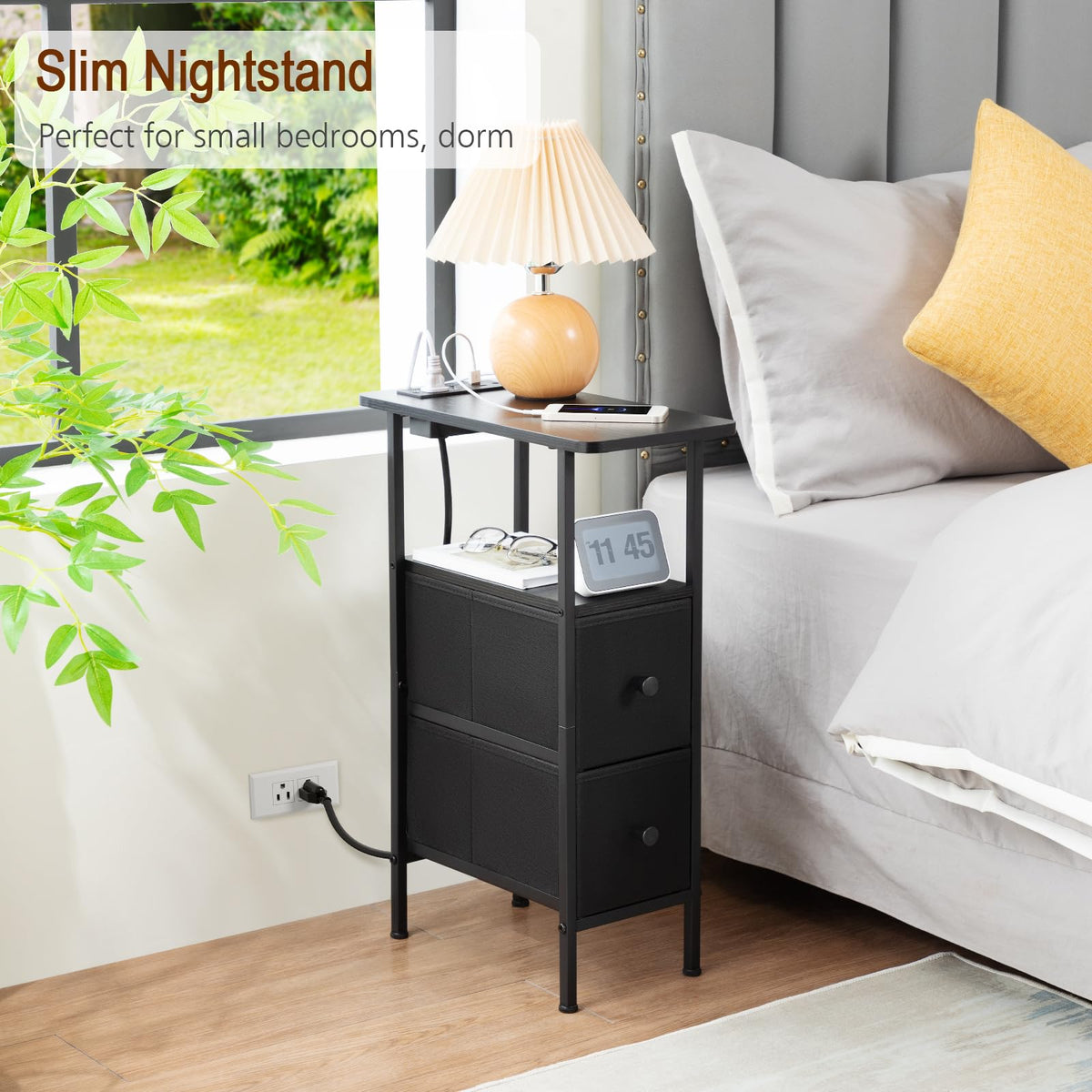 LOAKEKEL Narrow Nightstand versatile bedside living room setup