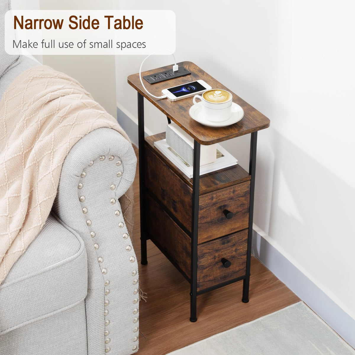 LOAKEKEL nightstand charging ports for easy device power at bedside