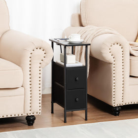 LOAKEKEL Narrow Nightstand two drawers for private storage