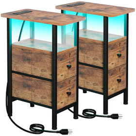 LOAKEKEL narrow nightstand with compact profile beside a sofa, space-saving solution
