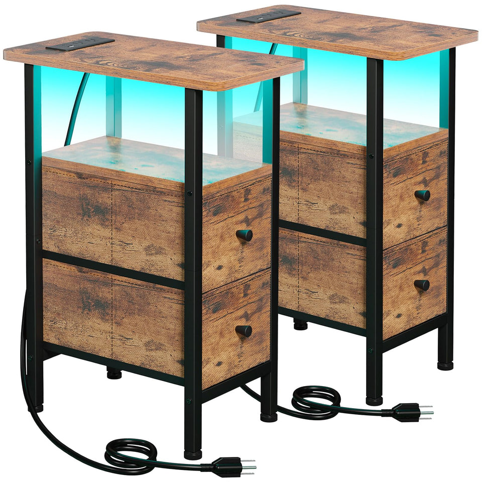 LOAKEKEL narrow nightstand with compact profile beside a sofa, space-saving solution
