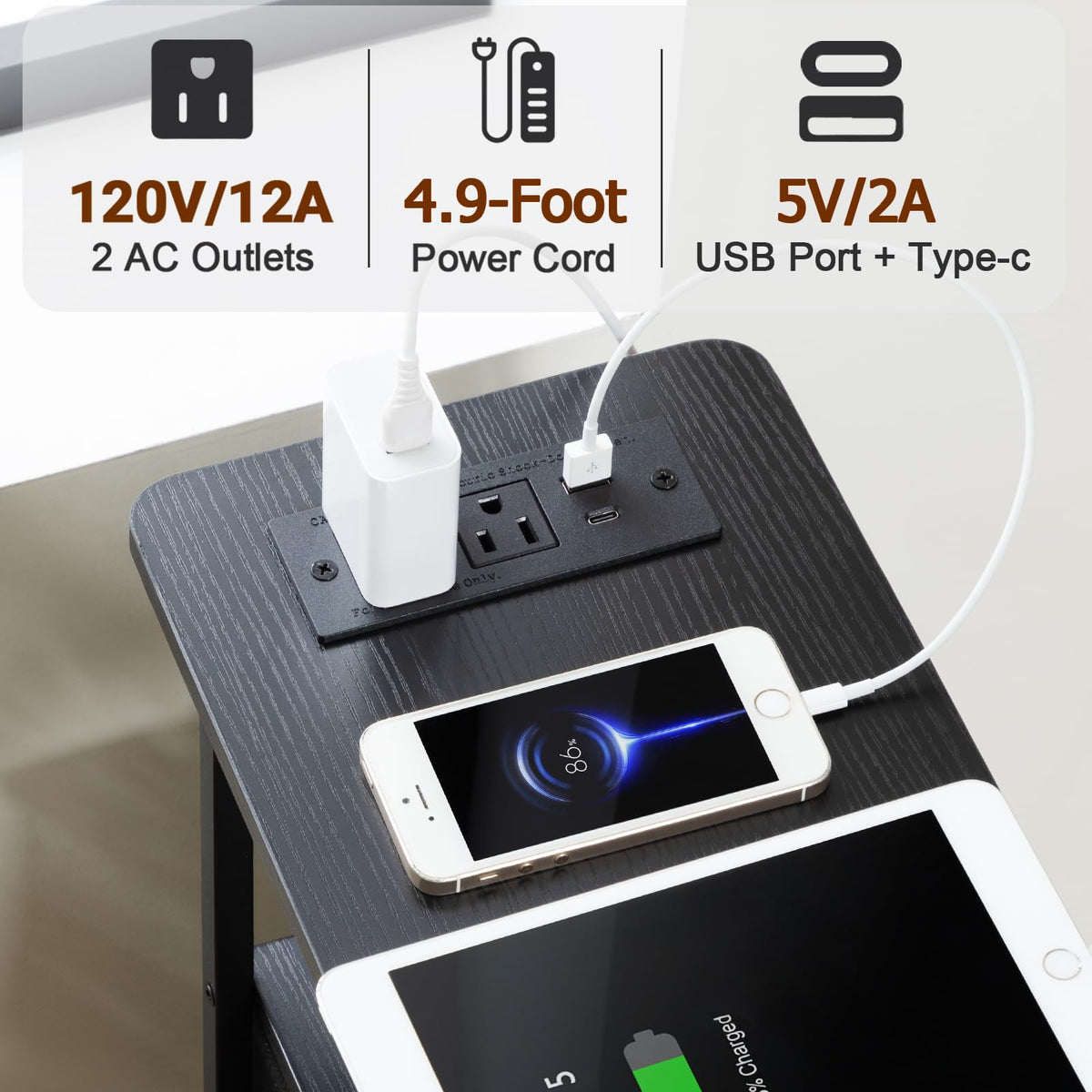 LOAKEKEL Narrow Nightstand open storage for remotes and magazines