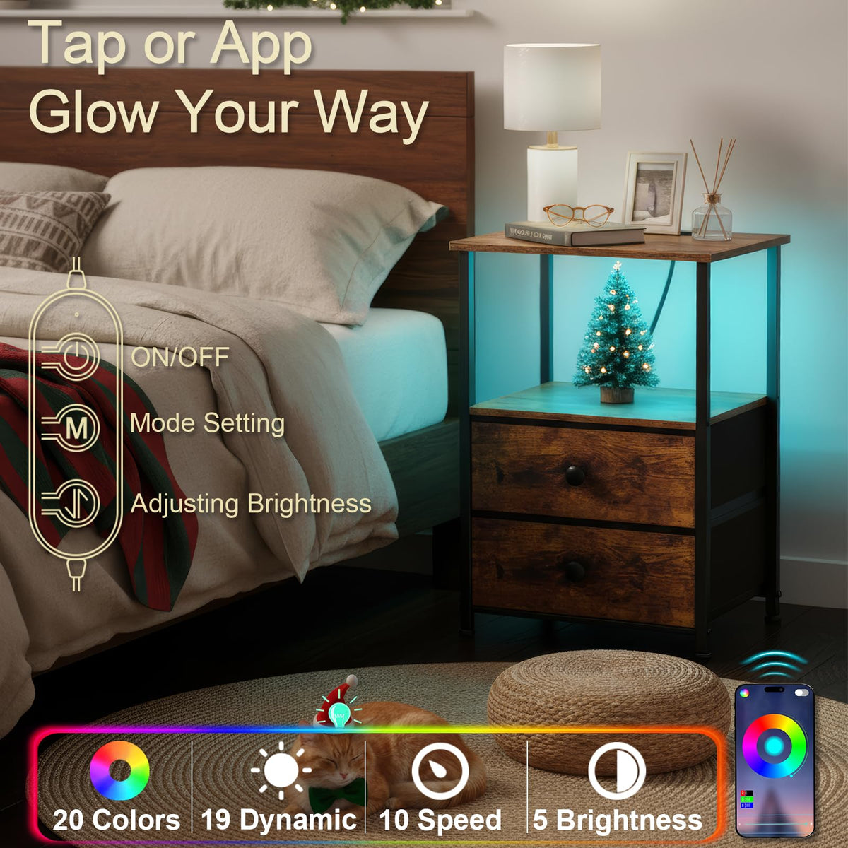 LOAKEKEL Fabric drawers offer discreet storage on the bedside table.