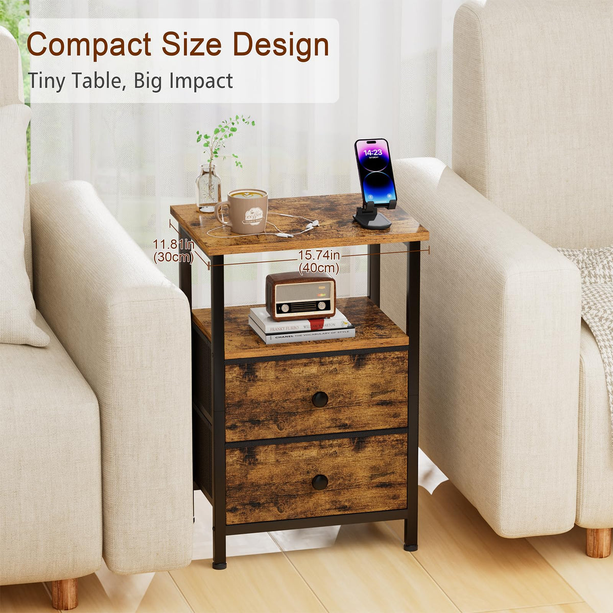 LOAKEKEL Night Stand Set 2 fits compact spaces, perfect for apartments.