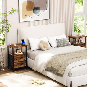 LOAKEKEL Night Stand Set 2 with fabric drawers for convenient bedside storage.