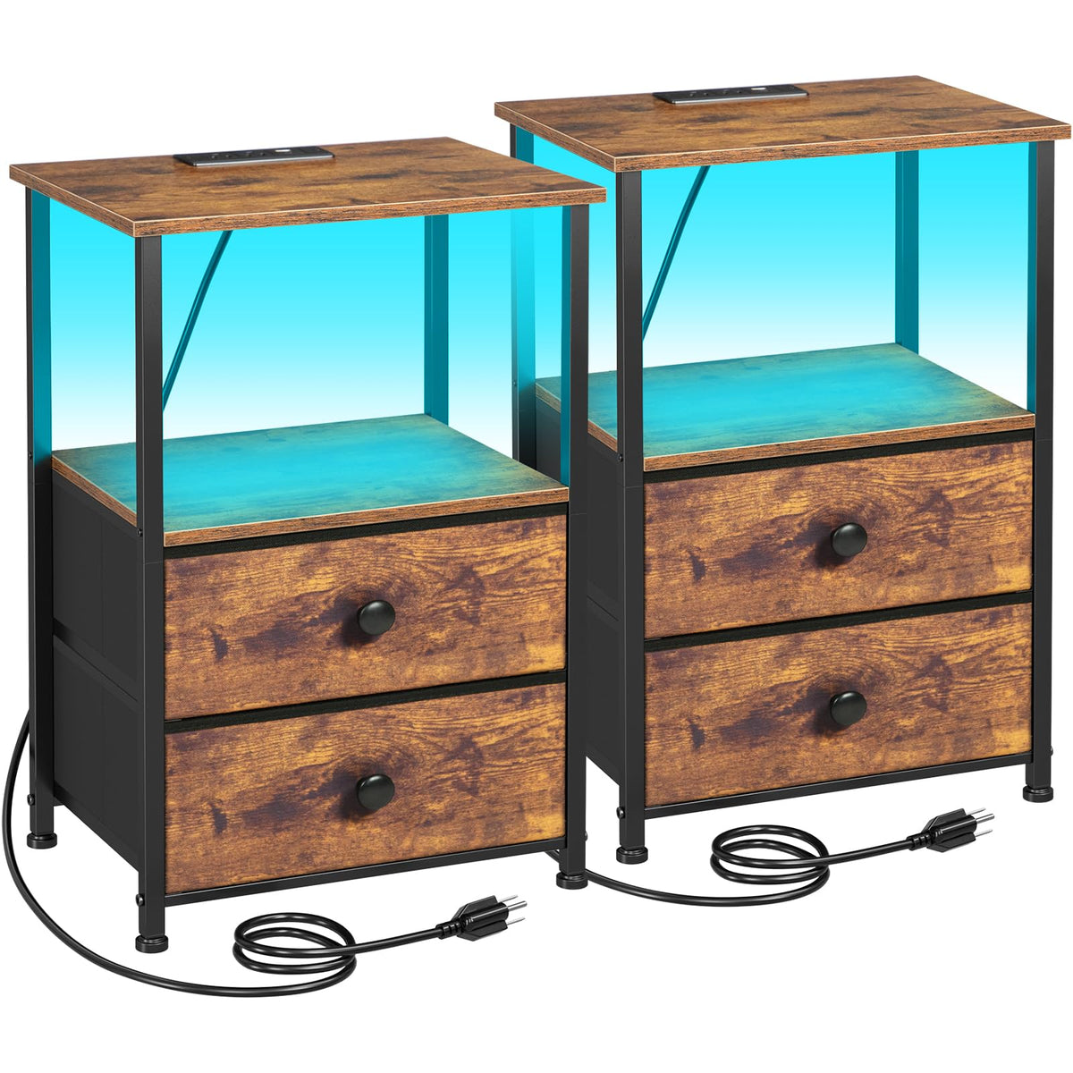 LOAKEKEL Night Stand Set 2 with LED lights adds ambient mood.