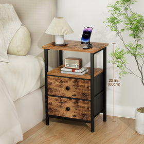 LOAKEKEL Night Stand Set 2 open shelf keeps remotes and cables organized.