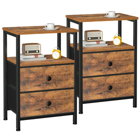 LOAKEKEL Night Stand Set 2 in rustic brown finish, ideal for symmetrical bedside storage.