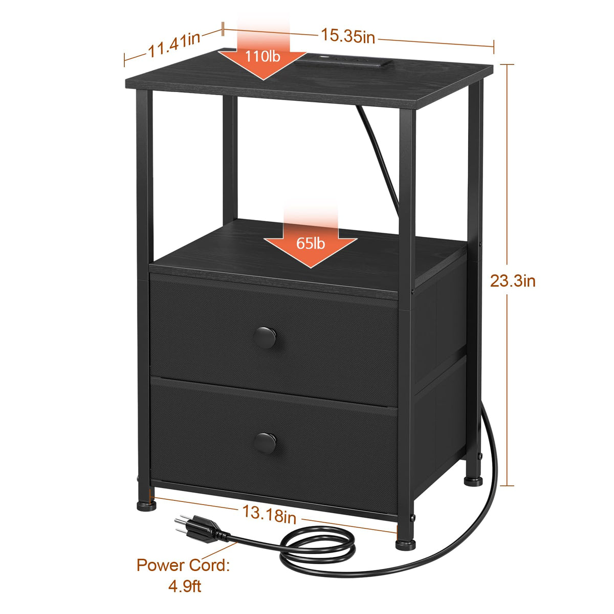 LOAKEKEL nightstand charging station with two outlets and USB-Type-C