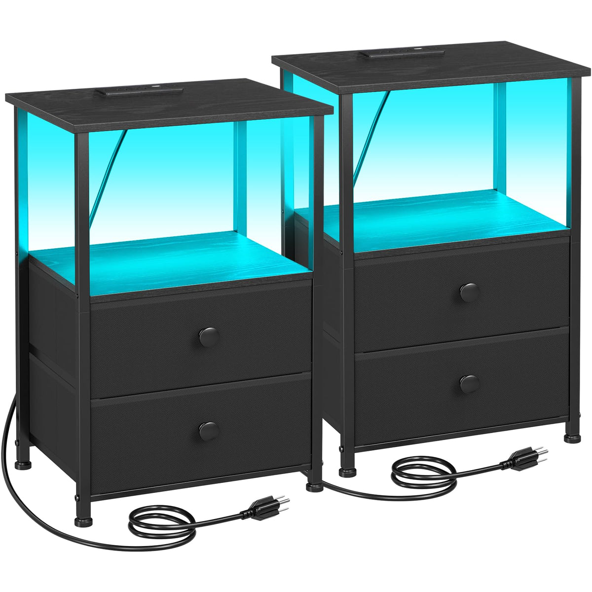 LOAKEKEL nightstand with LED lighting for a warm bedside ambiance