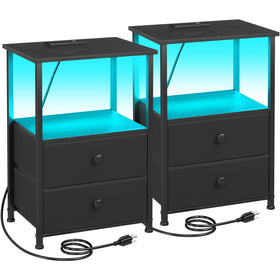 LOAKEKEL nightstand with LED lighting for a warm bedside ambiance