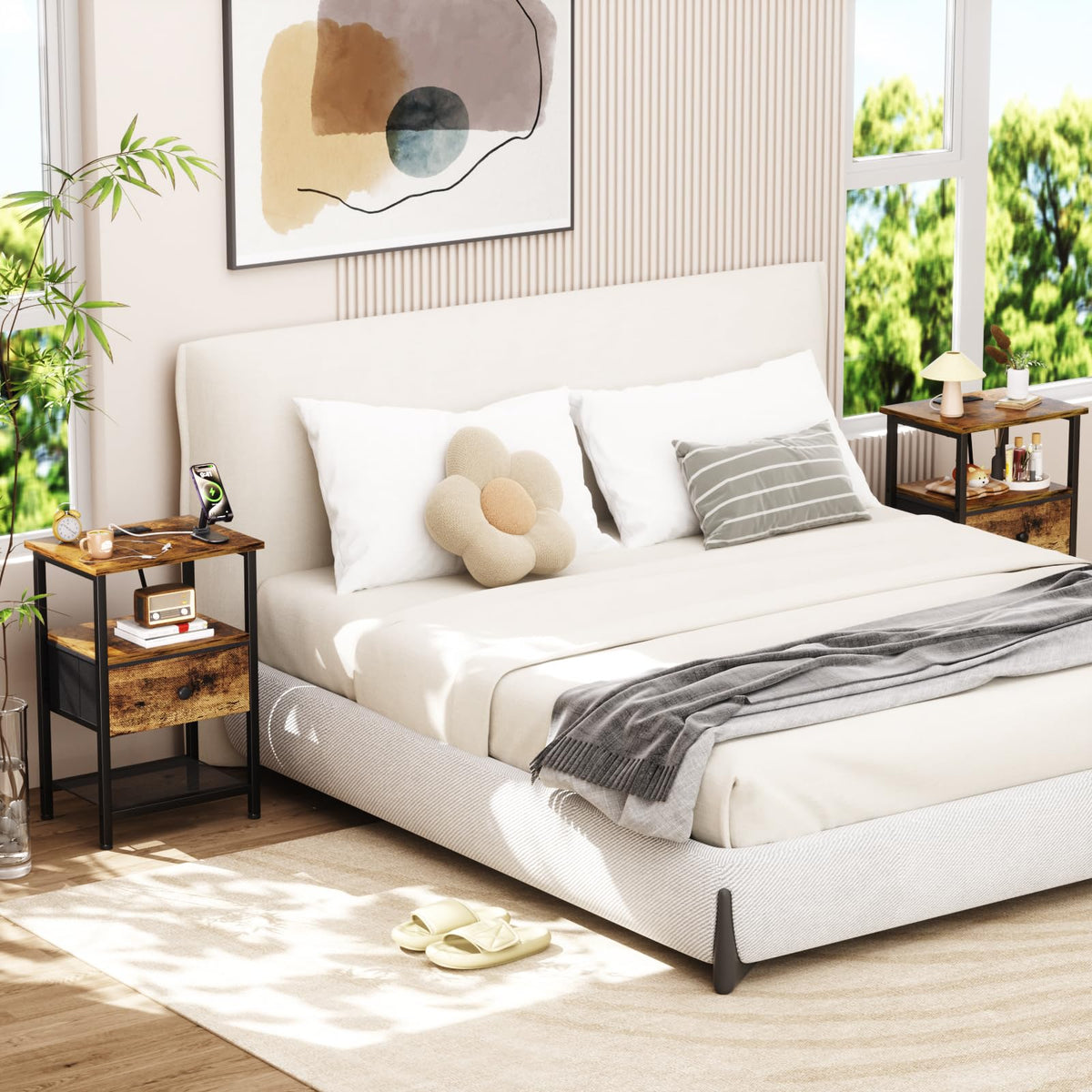 LOAKEKEL nightstand adjustable feet stabilize on uneven floors and protect surfaces