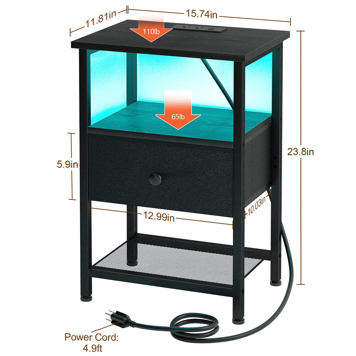 LOAKEKEL LED nightstand assembly guide with numbered parts