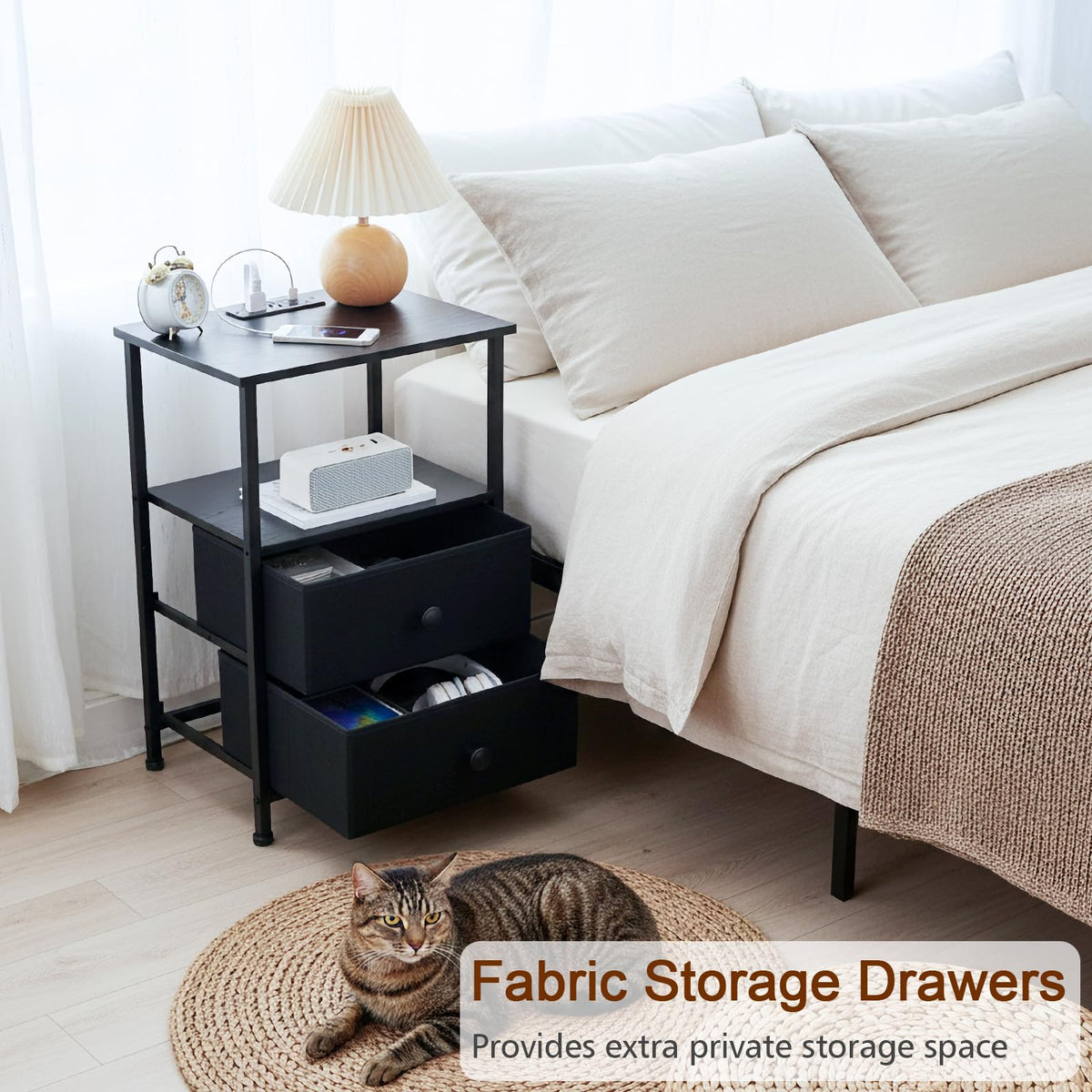 LOAKEKEL nightstand in a cozy bedroom mood and ambiance